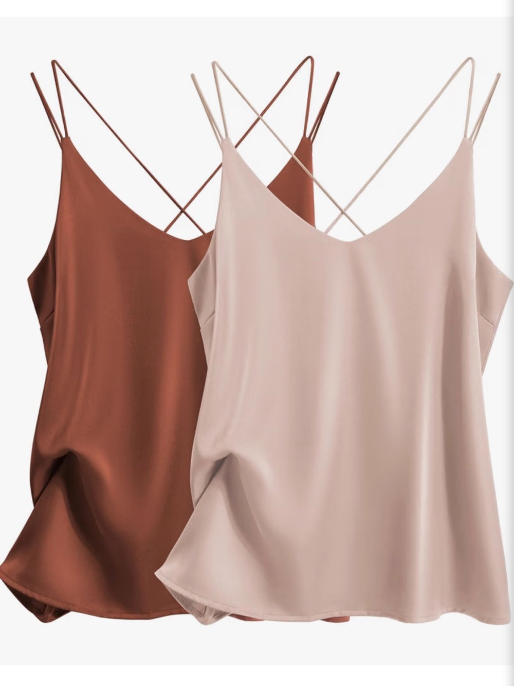 Satin Spaghetti Strap V-Neck Cami Tank Top - Mauve & Rust